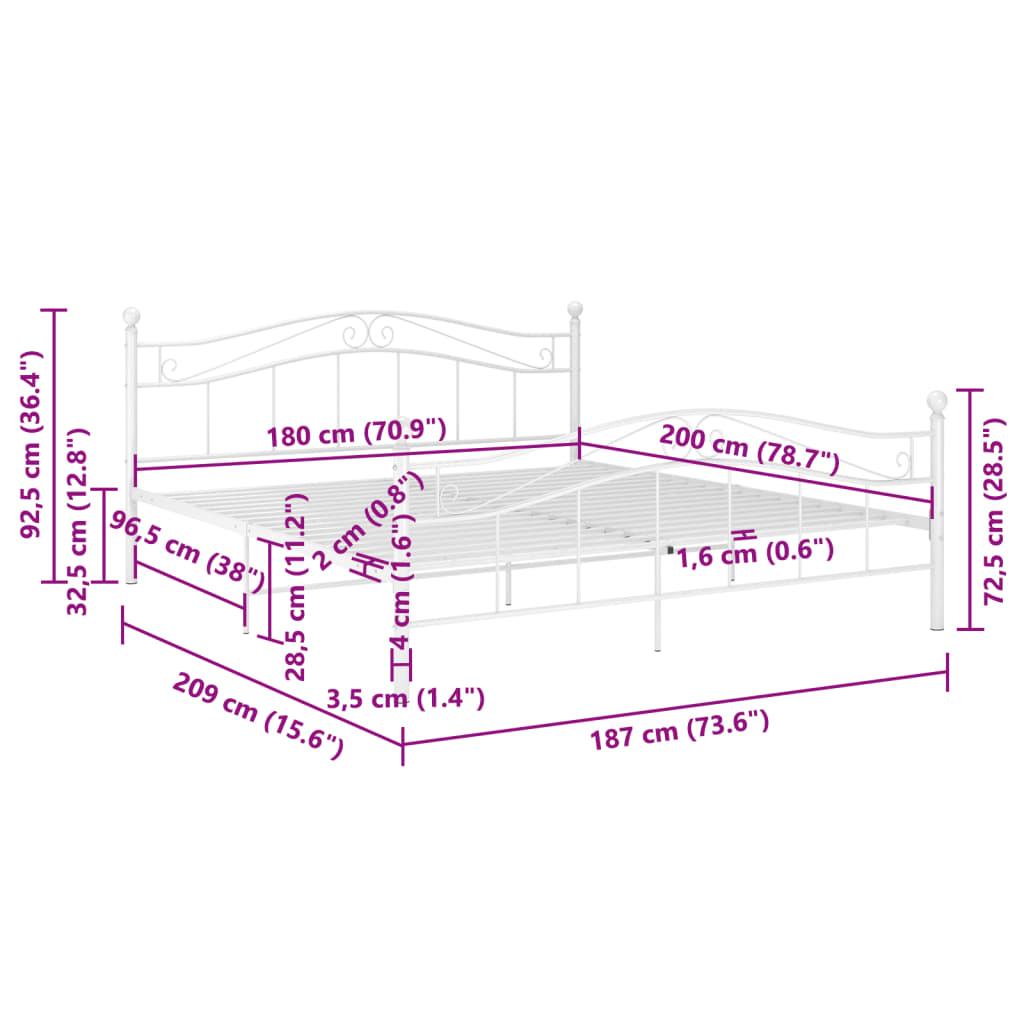 vidaXL Πλαίσιο Κρεβατιού Λευκό 180 x 200 εκ. Μέταλλο