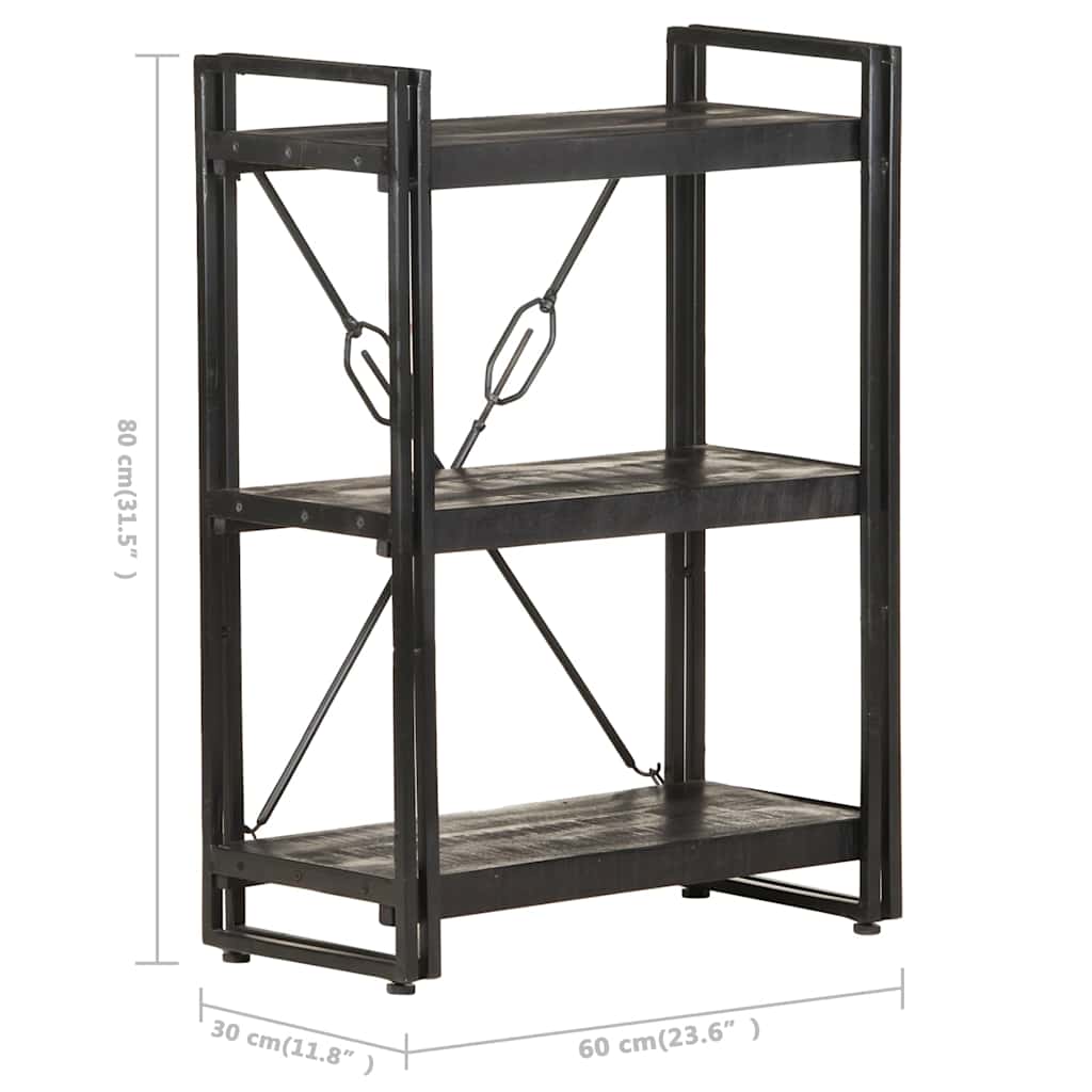 vidaXL Βιβλιοθήκη με 3 Επίπεδα Μαύρη 60x30x80 εκ. Μασίφ Ξύλο Μάνγκο