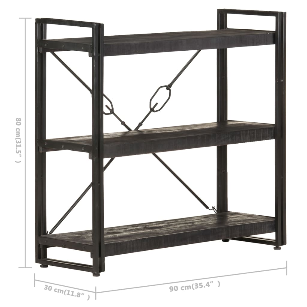 vidaXL Βιβλιοθήκη με 3 Επίπεδα Μαύρη 90x30x80 εκ. Μασίφ Ξύλο Μάνγκο