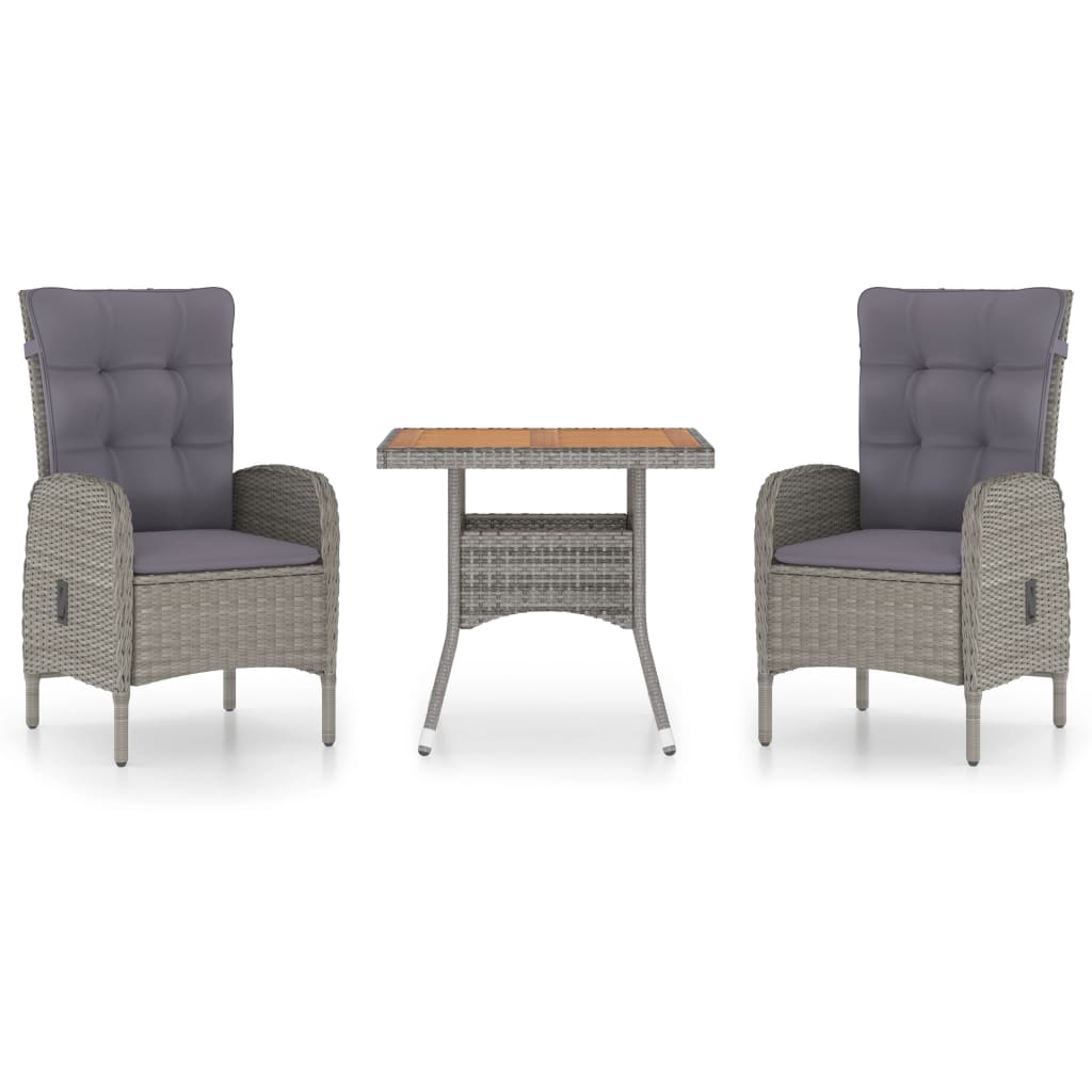 vidaXL Σετ Τραπεζαρίας Κήπου 3 τεμ. Γκρι Συνθετικό Ρατάν/Ξύλο Ακακίας