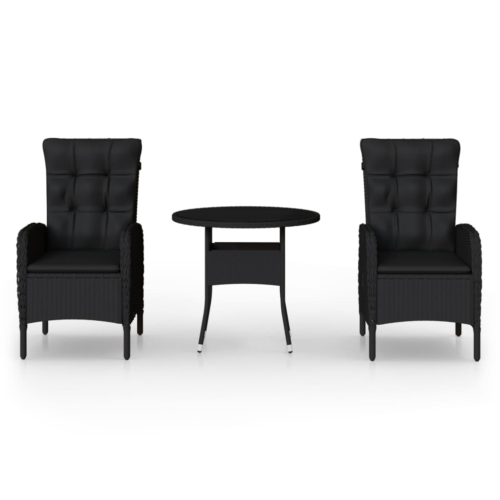 vidaXL Σετ Επίπλων Bistro Κήπου 3 τεμ. Μαύρο από Συνθετικό Ρατάν