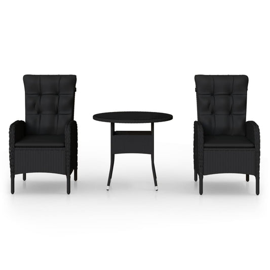 vidaXL Σετ Επίπλων Bistro Κήπου 3 τεμ. Μαύρο από Συνθετικό Ρατάν