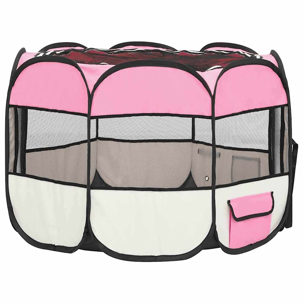 vidaXL Πάρκο Σκύλου Πτυσσόμενο Ροζ 90x90x58 εκ. με Σάκο Μεταφοράς