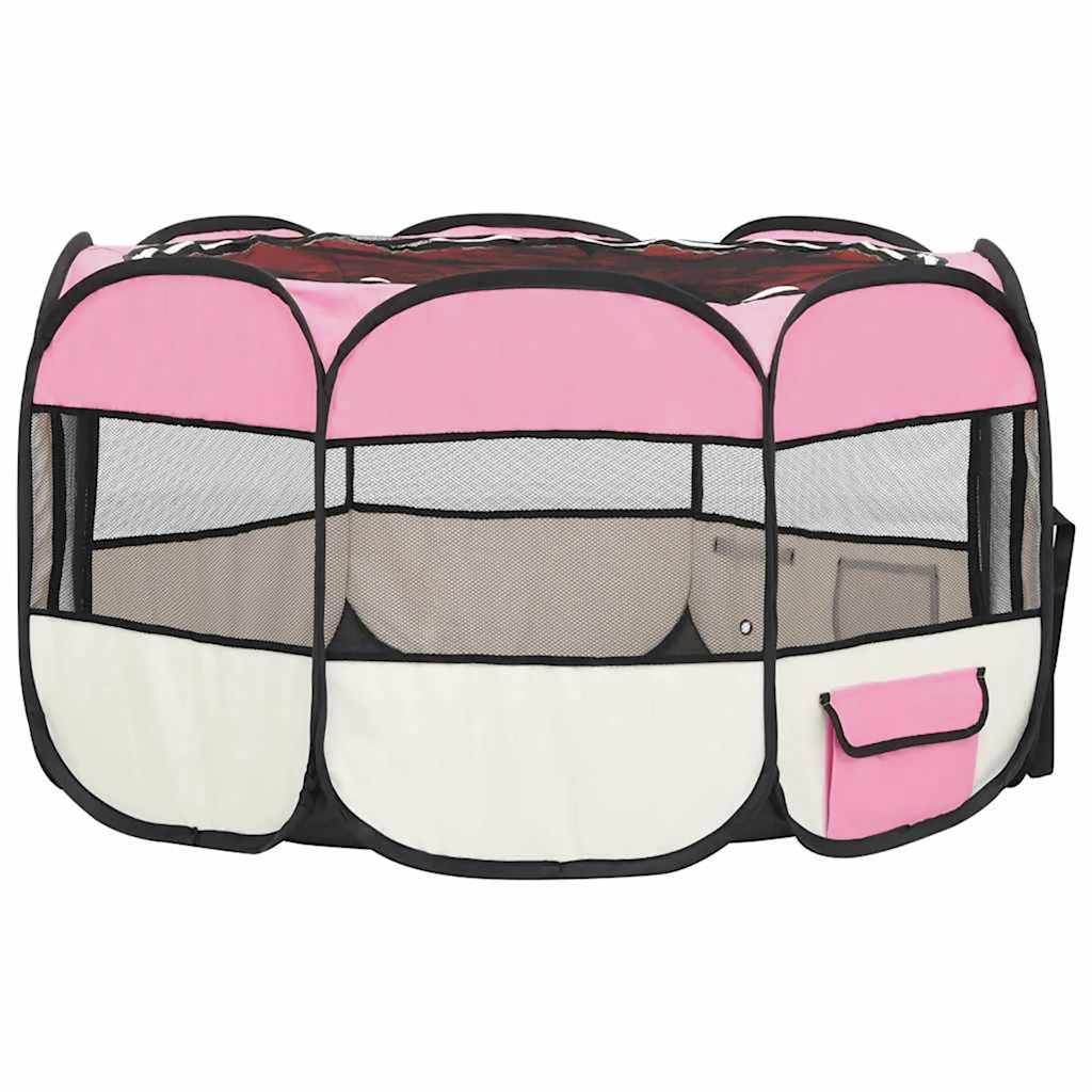 vidaXL Πάρκο Σκύλου Πτυσσόμενο Ροζ 110x110x58 εκ. με Σάκο Μεταφοράς