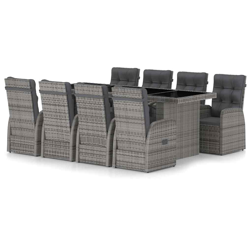 vidaXL Σετ Τραπεζαρίας Εξ. Χώρου 9 τεμ. Γκρι Συνθ. Ρατάν με Μαξιλάρια