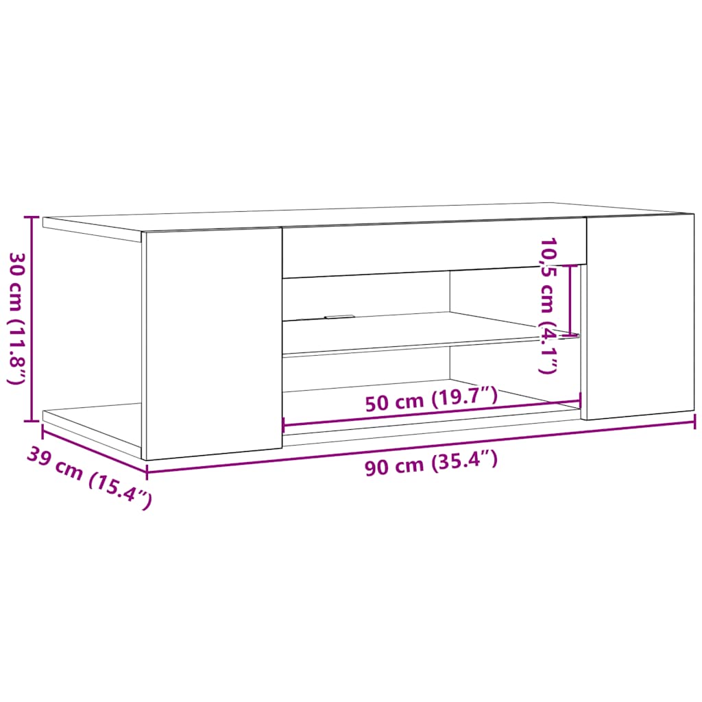 vidaXL Έπιπλο Τηλεόρασης με LED Γκρι Σκυροδέματος 90x39x30 εκ.