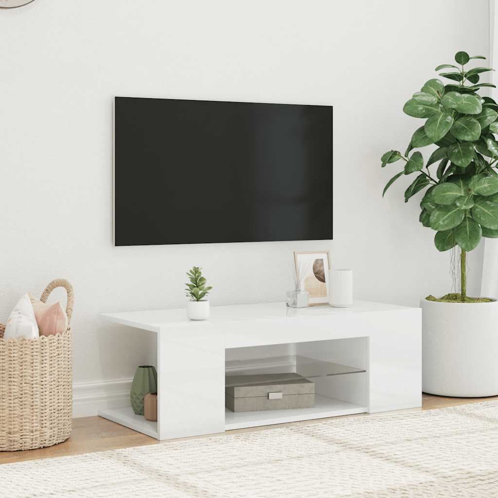 vidaXL Έπιπλο Τηλεόρασης με LED Γυαλιστερό Λευκό 90x39x30 εκ.