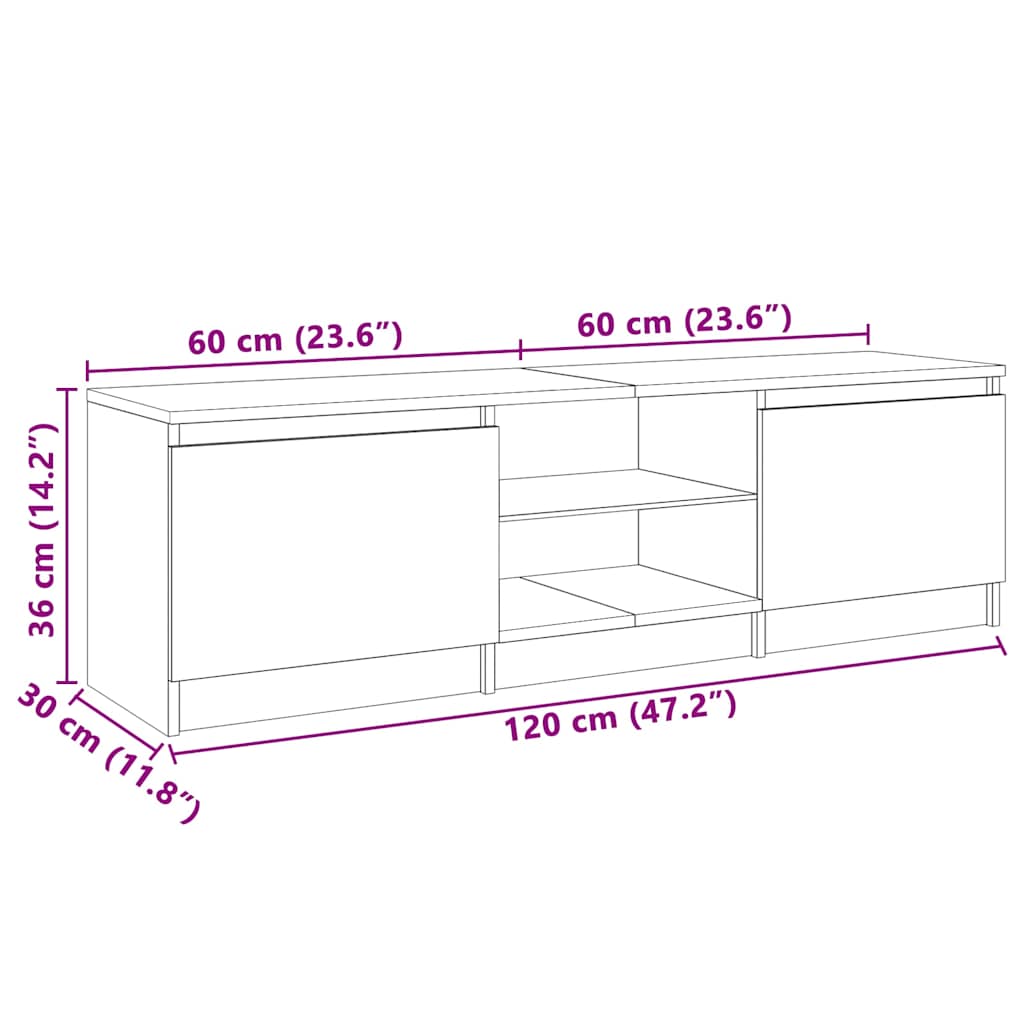 vidaXL Έπιπλο Τηλεόρασης με LED Γκρι Σκυρδέματος 120 x 30 x 36 εκ.
