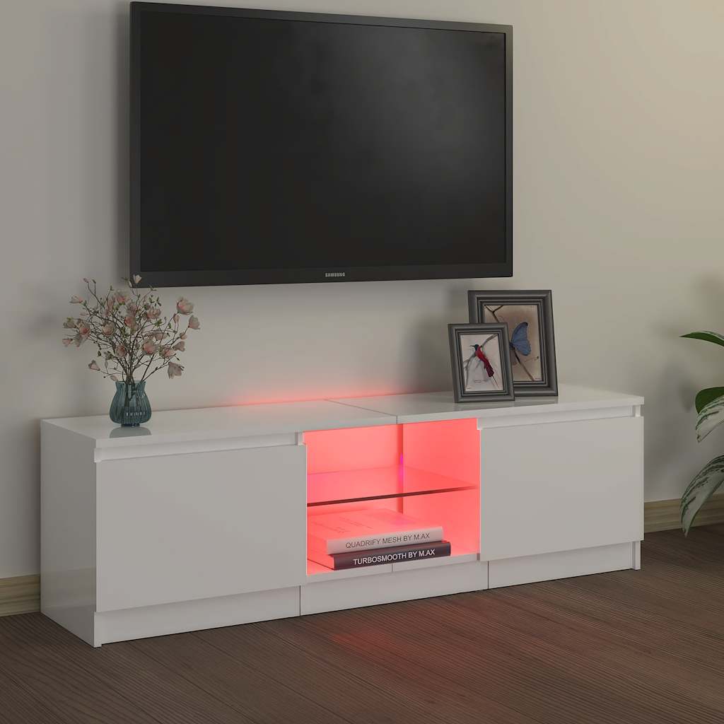 vidaXL Έπιπλο Τηλεόρασης με LED Γυαλιστερό Λευκό 120 x 30 x 36 εκ.