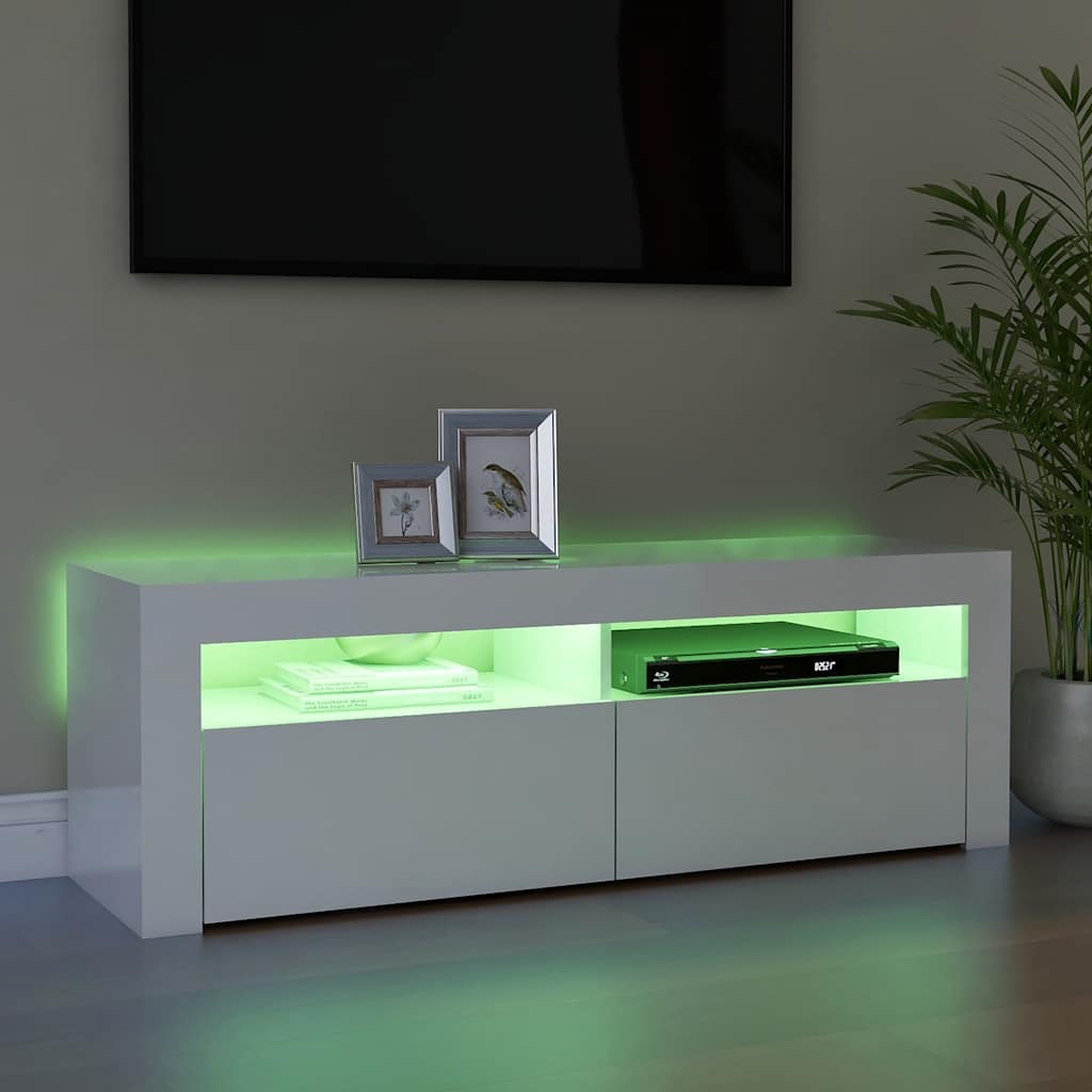vidaXL Έπιπλο Τηλεόρασης με LED Γυαλιστερό Λευκό 120 x 35 x 40 εκ.