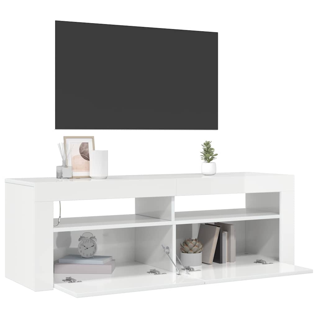 vidaXL Έπιπλο Τηλεόρασης με LED Γυαλιστερό Λευκό 120 x 35 x 40 εκ.