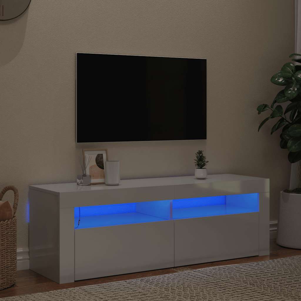vidaXL Έπιπλο Τηλεόρασης με LED Γυαλιστερό Λευκό 120 x 35 x 40 εκ.
