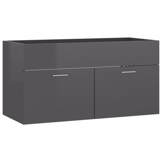 vidaXL Ντουλάπι Νιπτήρα Γυαλιστερό Γκρι 90x38,5x46 εκ. από Επεξ. Ξύλο