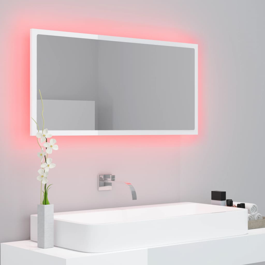 vidaXL Καθρέφτης Μπάνιου με LED Γυαλ. Λευκό 90x8,5x37εκ. Ακρυλικός