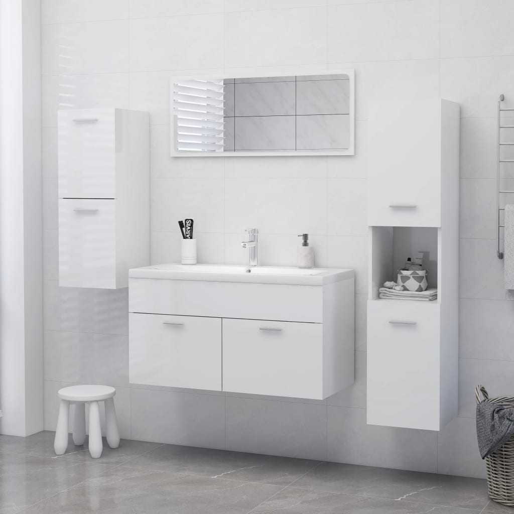vidaXL Στήλη Μπάνιου Γυαλιστερό Λευκό 30 x 30 x 130 εκ. από Επεξ. Ξύλο