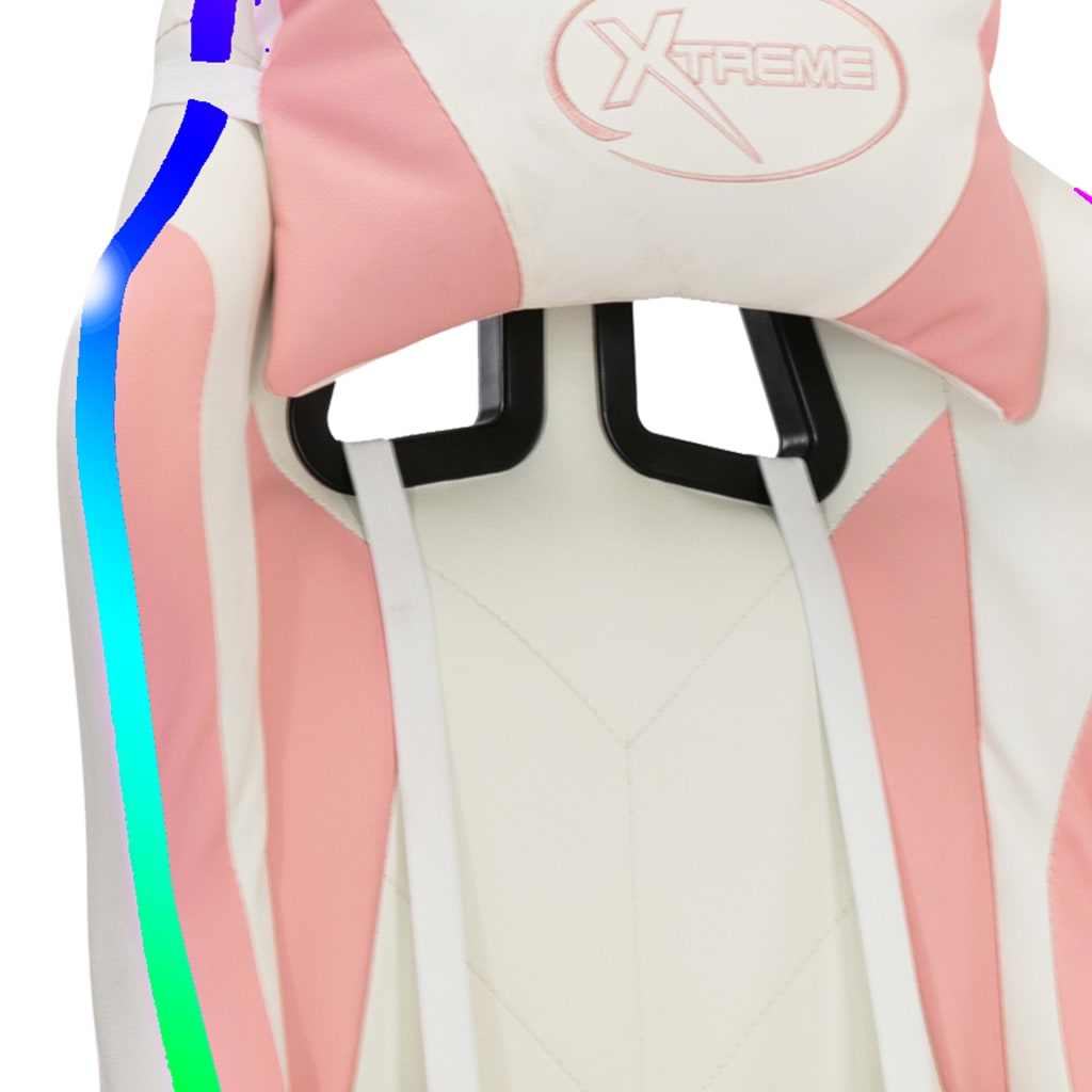 vidaXL Καρέκλα Racing με Φωτισμό RGB LED Ροζ/Μαύρο Συνθετικό Δέρμα