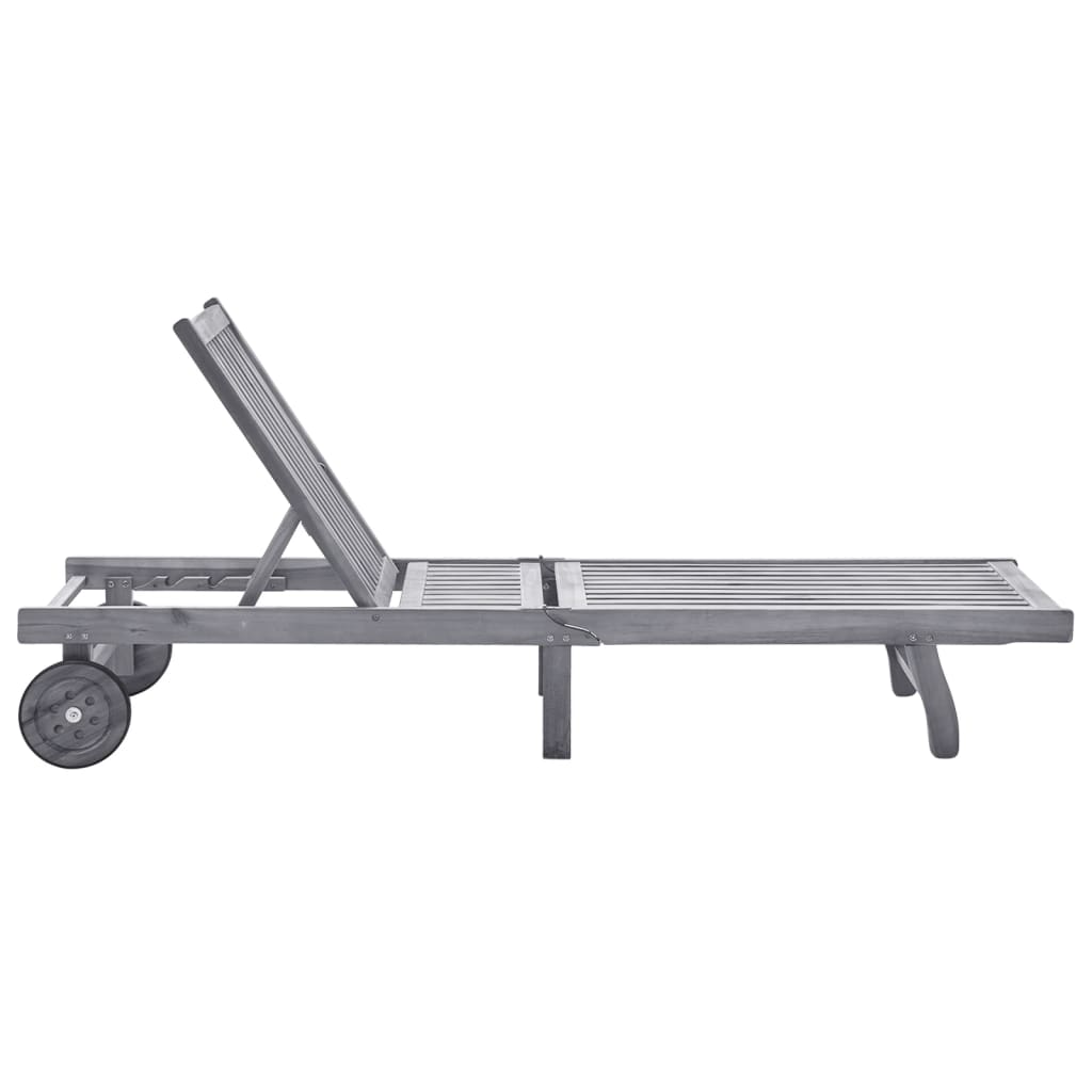 vidaXL Ξαπλώστρα Κήπου Γκρι από Μασίφ Ξύλο Ακακίας με Μαξιλάρι