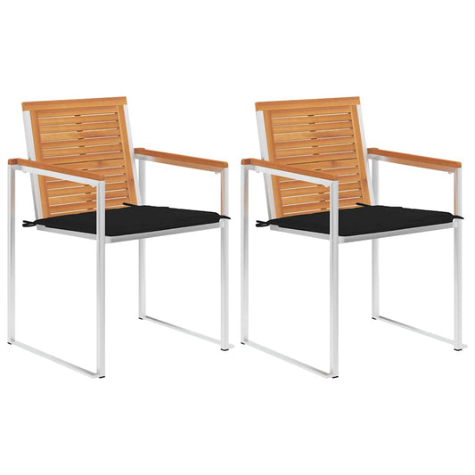 vidaXL Καρέκλες Κήπου με Μαξιλάρια 2 τεμ. Μασίφ Ξύλο Ακακίας/Ατσάλι