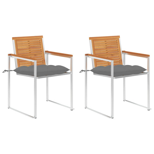 vidaXL Καρέκλες Κήπου 2 τεμ. Μασίφ Ξύλο Ακακίας/Ατσάλι με Μαξιλάρια