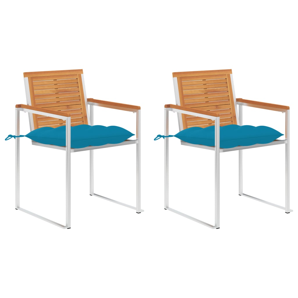 vidaXL Καρέκλες Κήπου 2 τεμ. Μασίφ Ξύλο Ακακίας/Ατσάλι με Μαξιλάρια