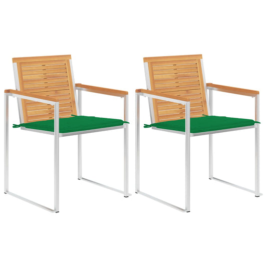 vidaXL Καρέκλες Κήπου 2 τεμ. από Μασίφ Ξύλο Teak/Ατσάλι με Μαξιλάρια