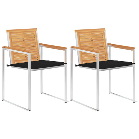 vidaXL Καρέκλες Κήπου 2 τεμ. από Μασίφ Ξύλο Teak/Ατσάλι με Μαξιλάρια