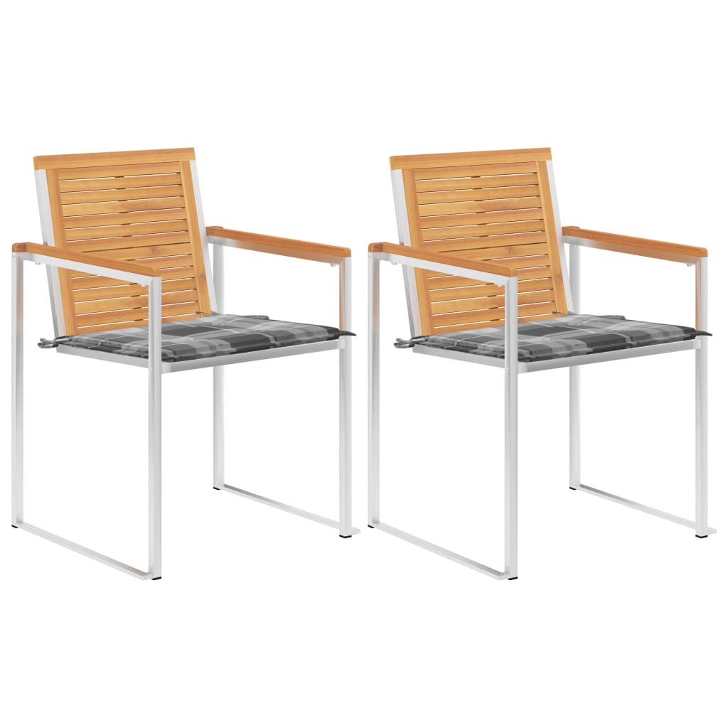 vidaXL Καρέκλες Κήπου 2 τεμ. από Μασίφ Ξύλο Teak/Ατσάλι με Μαξιλάρια