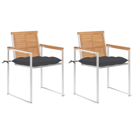 vidaXL Καρέκλες Κήπου 2 τεμ. από Μασίφ Ξύλο Teak/Ατσάλι με Μαξιλάρια