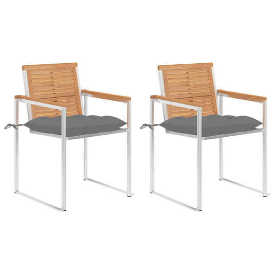 vidaXL Καρέκλες Κήπου 2 τεμ. από Μασίφ Ξύλο Teak/Ατσάλι με Μαξιλάρια