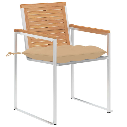 vidaXL Καρέκλες Κήπου 2 τεμ. από Μασίφ Ξύλο Teak/Ατσάλι με Μαξιλάρια