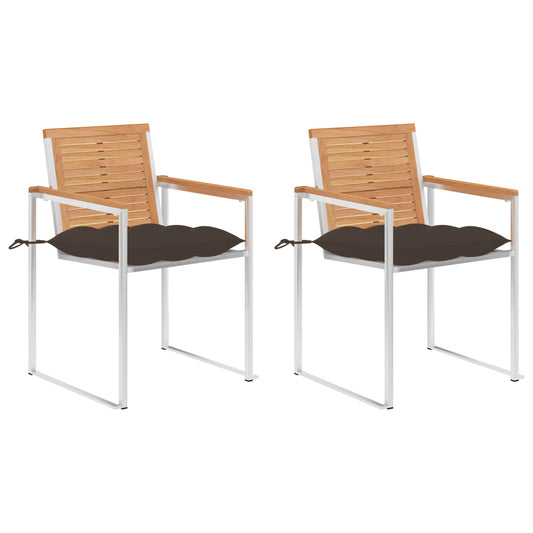 vidaXL Καρέκλες Κήπου 2 τεμ. από Μασίφ Ξύλο Teak/Ατσάλι με Μαξιλάρια