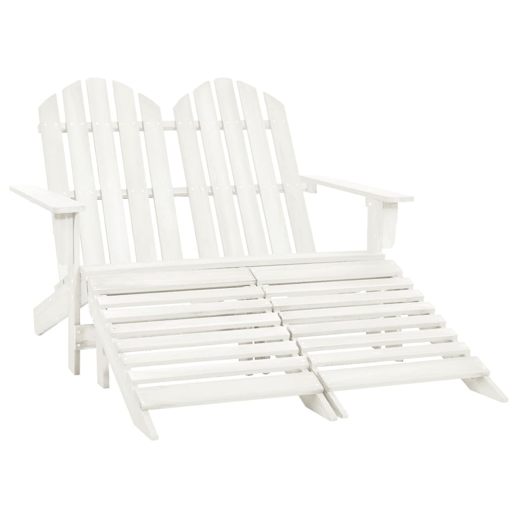 vidaXL Καρέκλα Κήπου Adirondack Διθέσια Λευκή Ξύλο Ελάτης & Υποπόδιο