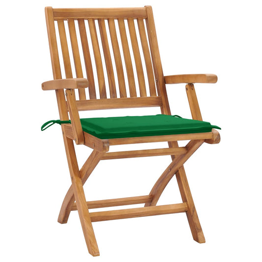 vidaXL Καρέκλες Κήπου 2 τεμ. από Μασίφ Ξύλο Teak με Πράσινα Μαξιλάρια