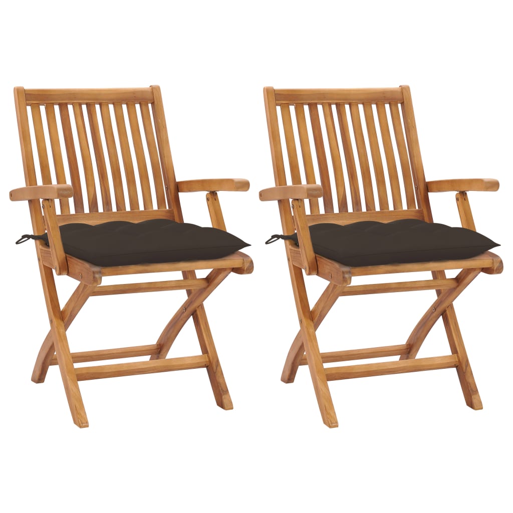 vidaXL Καρέκλες Κήπου 2 τεμ. από Μασίφ Ξύλο Teak με Taupe Μαξιλάρια