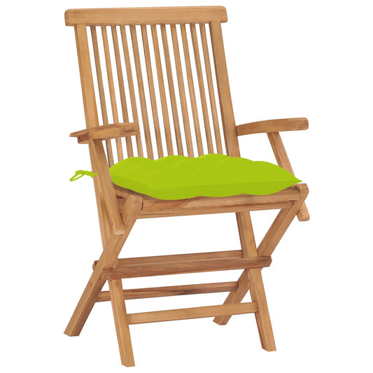vidaXL Καρέκλες Κήπου 2 τεμ. Μασίφ Ξύλο Teak με Φωτ. Πράσινα Μαξιλάρια
