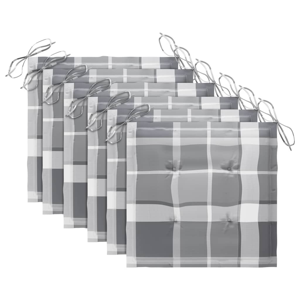 vidaXL Καρέκλες Κήπου 6 τεμ. Μασίφ Ξύλο Teak με Γκρι Καρό Μαξιλάρια