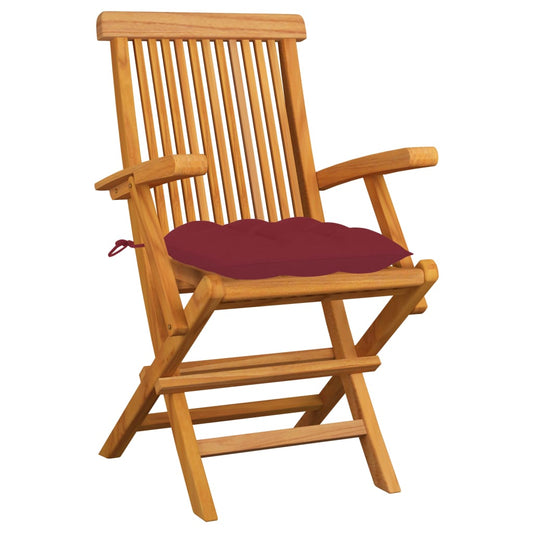 vidaXL Καρέκλες Κήπου 6 τεμ. από Μασίφ Ξύλο Teak με Μπορντό Μαξιλάρια