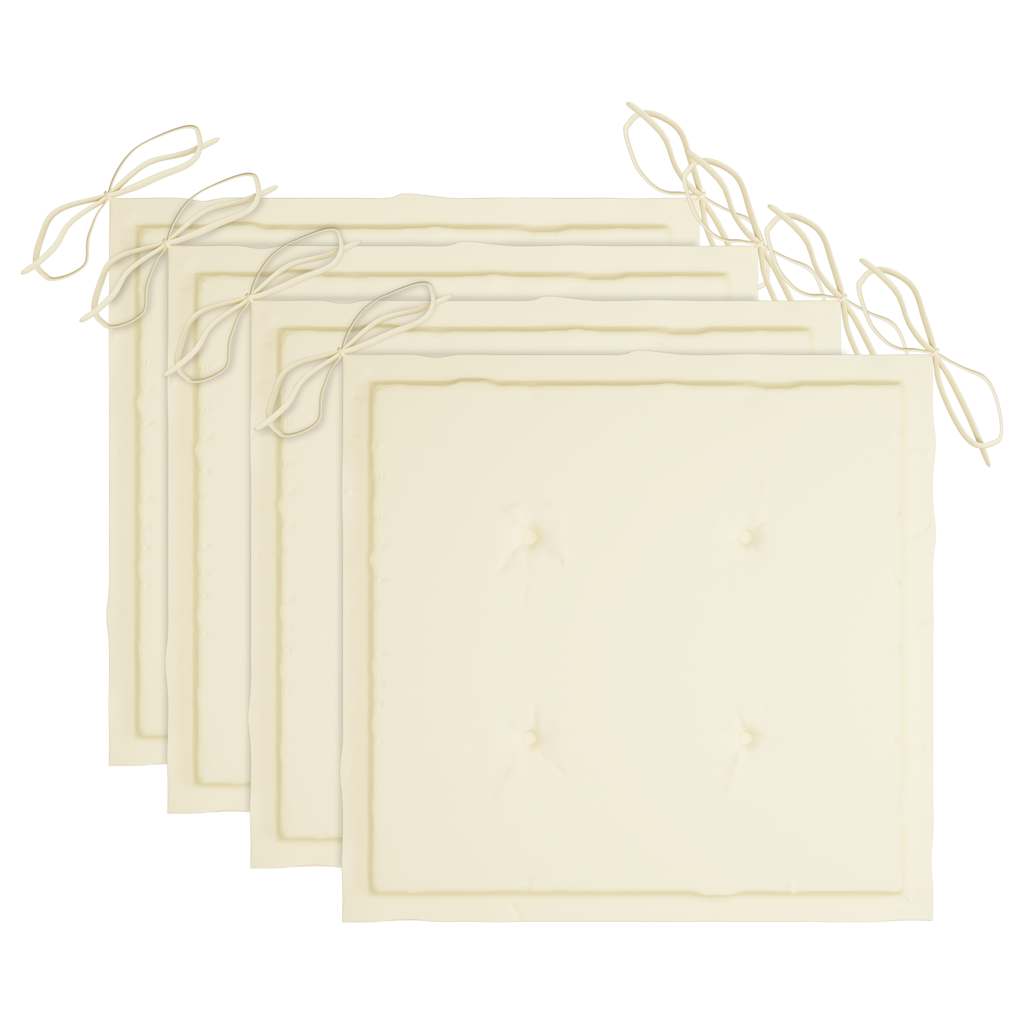 vidaXL Καρέκλες Κήπου 4 τεμ. από Μασίφ Ξύλο Teak με Κρεμ Μαξιλάρια