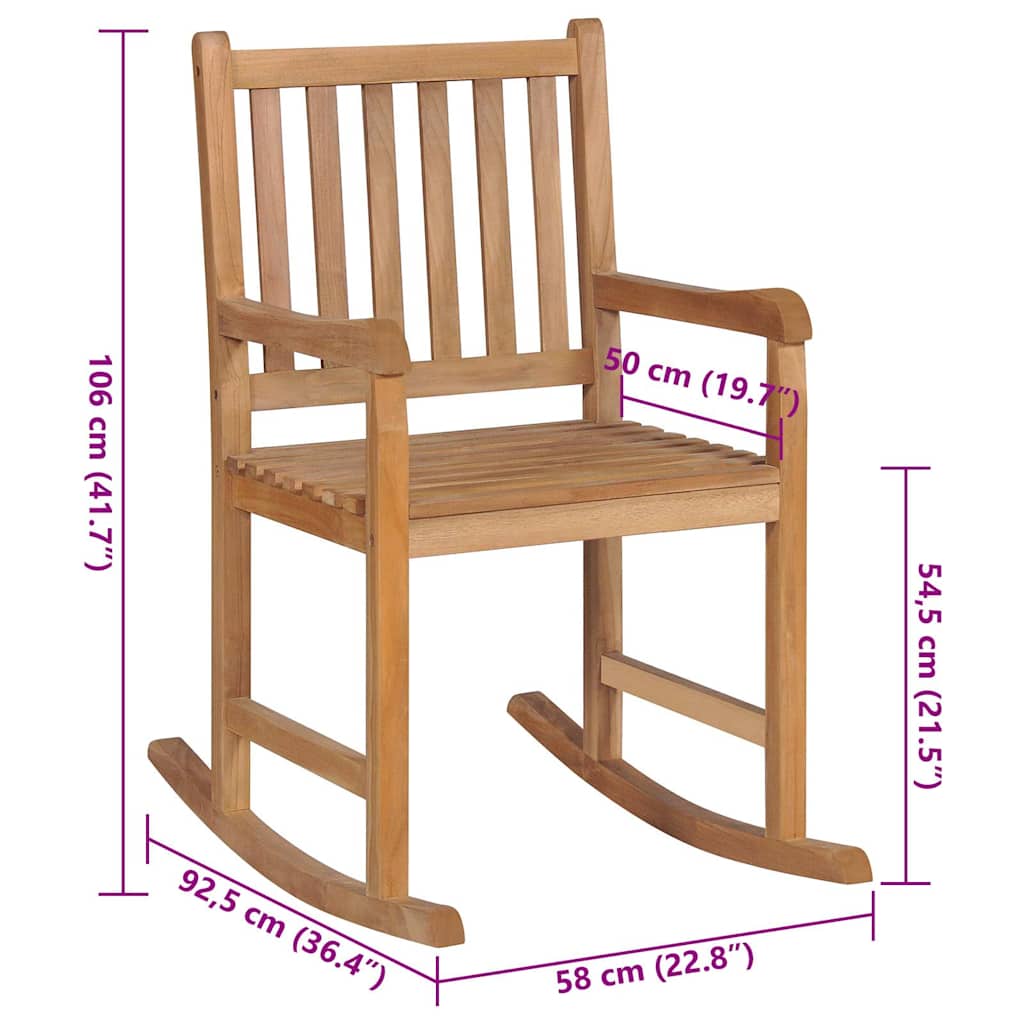 vidaXL Πολυθρόνα Κουνιστή από Μασίφ Ξύλο Teak με Μπεζ Μαξιλάρι