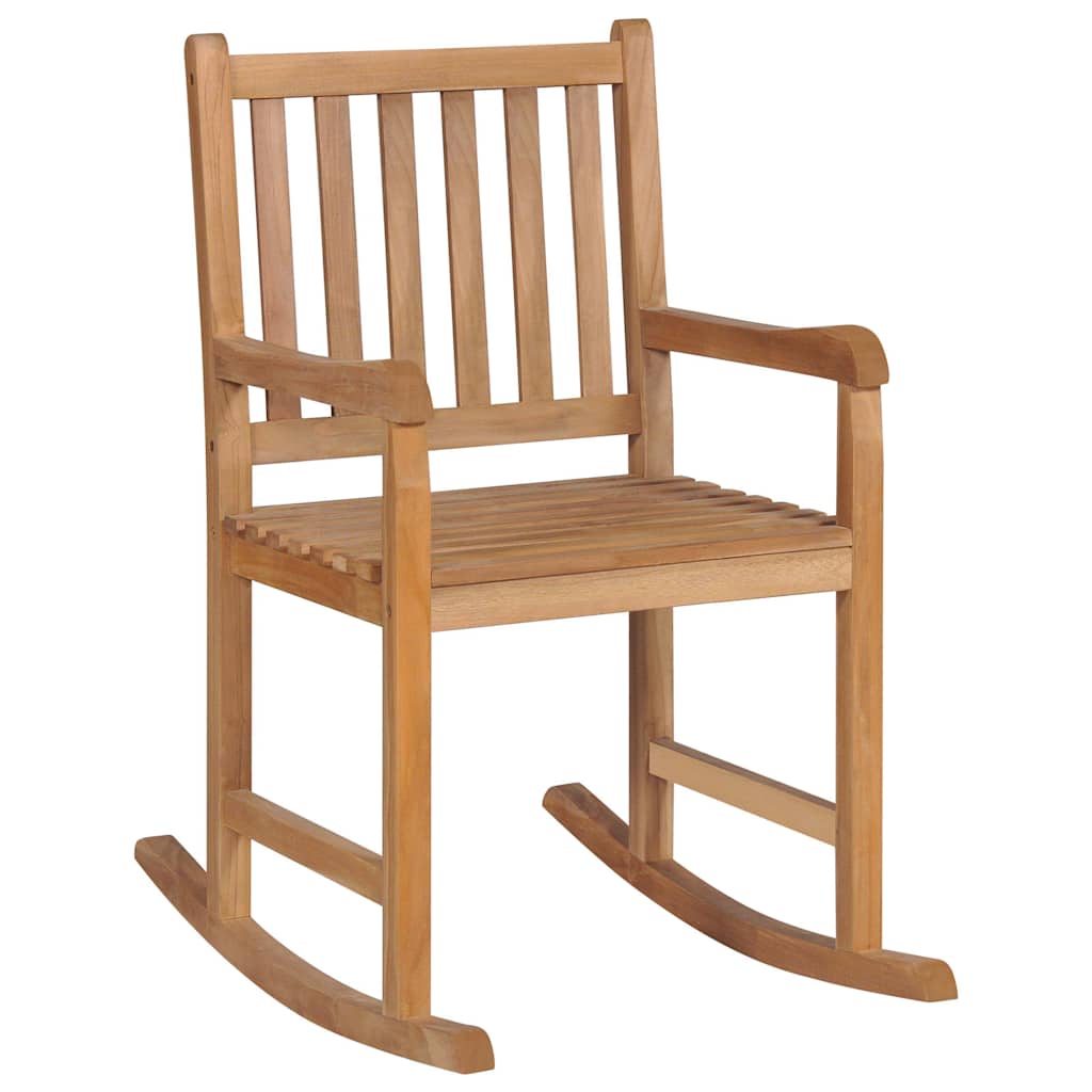 vidaXL Πολυθρόνα Κουνιστή από Μασίφ Ξύλο Teak με Κρεμ Λευκό Μαξιλάρι