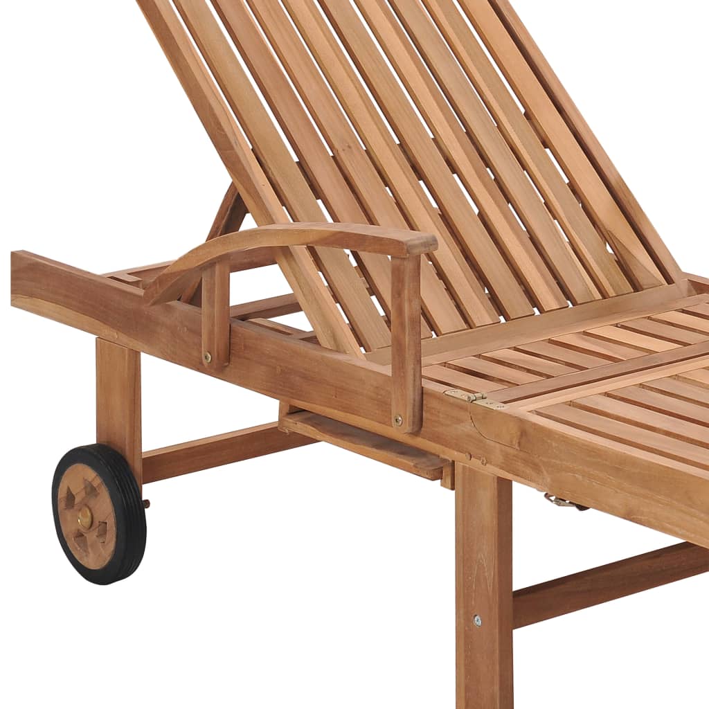 vidaXL Ξαπλώστρα από Μασίφ Ξύλο Teak με Μαύρο Μαξιλάρι