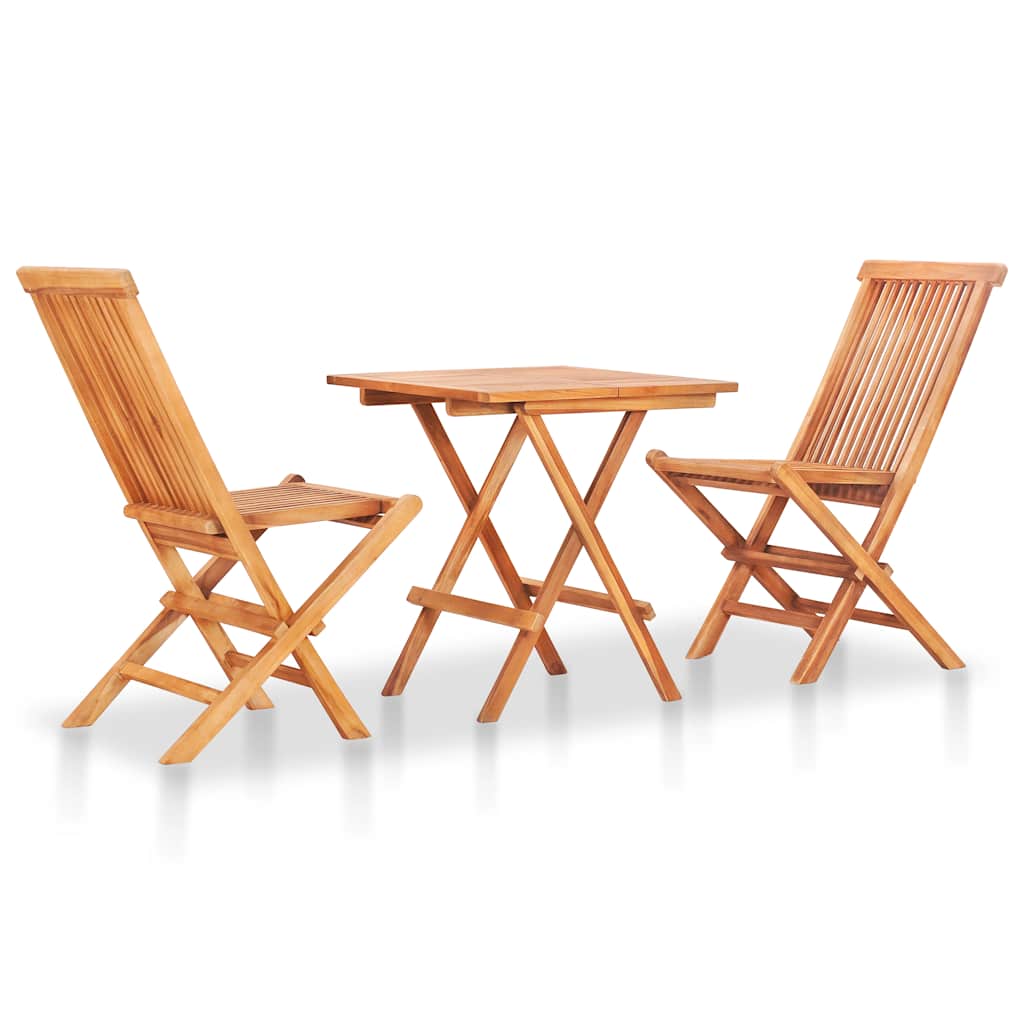 vidaXL Σετ Επίπλων Mπιστρό 3 τεμ. Μασίφ Ξύλο Teak με Γκρι Μαξιλάρια