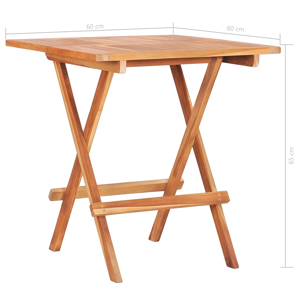 vidaXL Σετ Επίπλων Mπιστρό 3 τεμ Μασίφ Ξύλο Teak & Γκρι Καρό Μαξιλάρια
