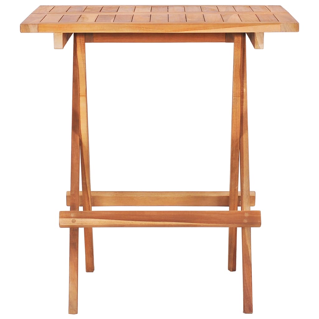 vidaXL Σετ Επίπλων Mπιστρό 3 τεμ Μασίφ Ξύλο Teak & Γκρι Καρό Μαξιλάρια