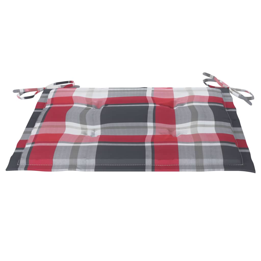 vidaXL Καρέκλες Κήπου 2 τεμ. από Ξύλο Teak με Κόκκινα Καρό Μαξιλάρια