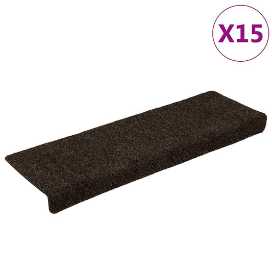 vidaXL Πατάκια Σκαλιών Αυτοκόλλητα 15 τεμ. 65x21x4 εκ. Σκούρο Καφέ Ορθογώνια Άκρη