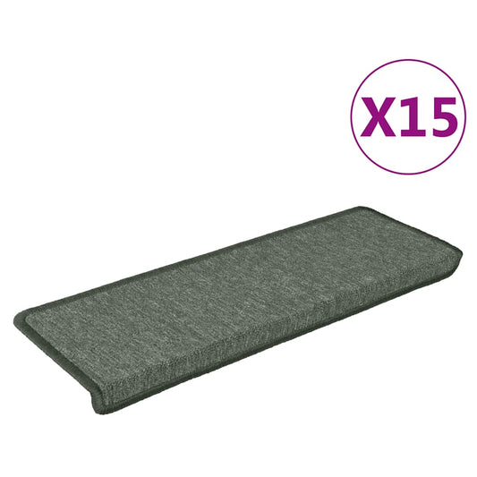 vidaXL Πατάκια Σκαλοπατιών 15 τεμ. 65x21x4 εκ. Σκούρο Πράσινο με Ορθογώνια Άκρη