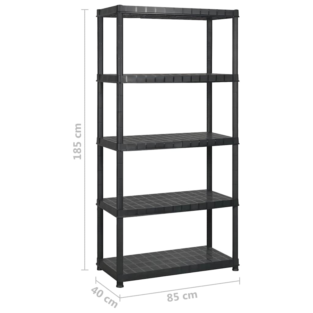 vidaXL Ραφιέρα Αποθήκευσης 5 Επιπέδων Μαύρη 340x40x185 εκ. Πλαστική