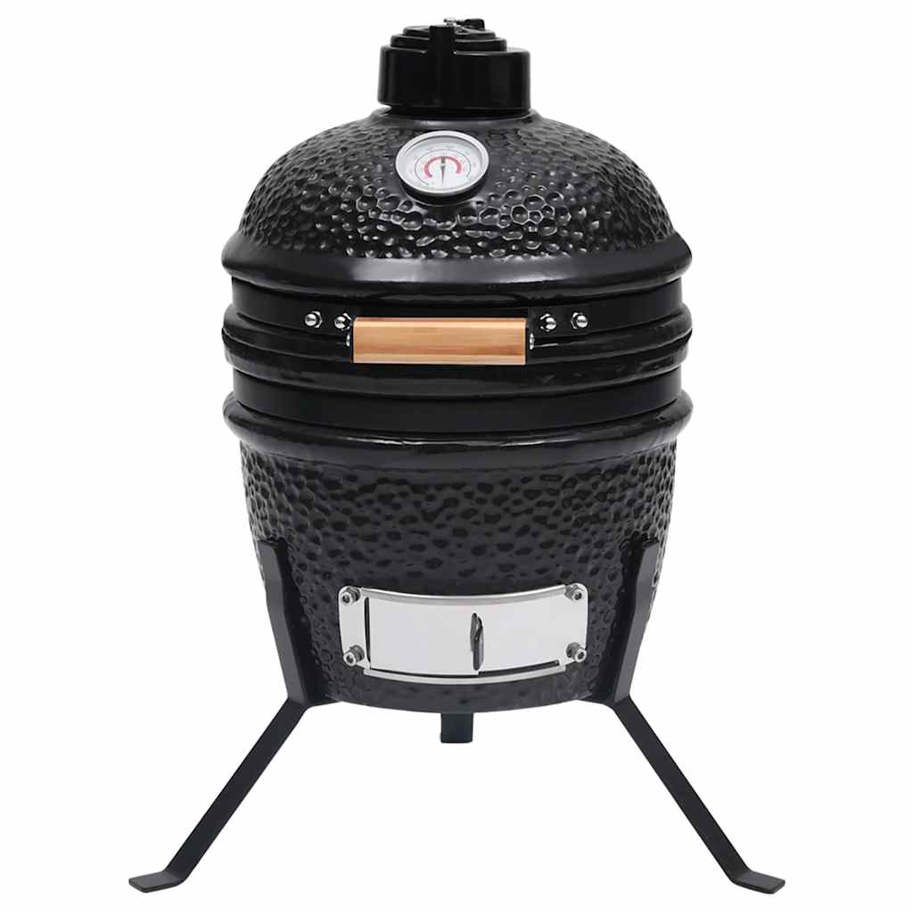 vidaXL Ψησταριά Καπνιστήριο Kamado 2 σε 1 Μαύρη 56 εκ. Κεραμική