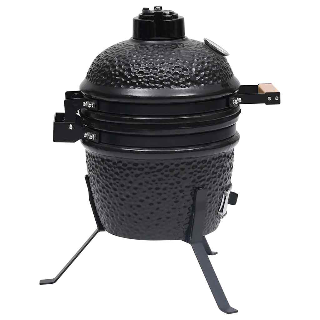 vidaXL Ψησταριά Καπνιστήριο Kamado 2 σε 1 Μαύρη 56 εκ. Κεραμική